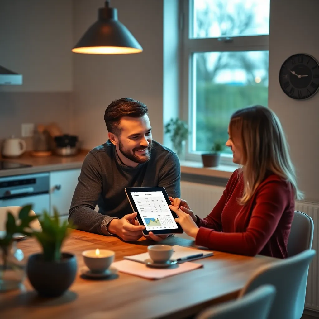 Nederlands gezin bespreekt huishoudbudget aan keukentafel