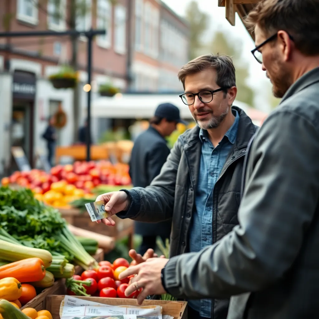 Persoon die duurzame producten koopt op lokale markt