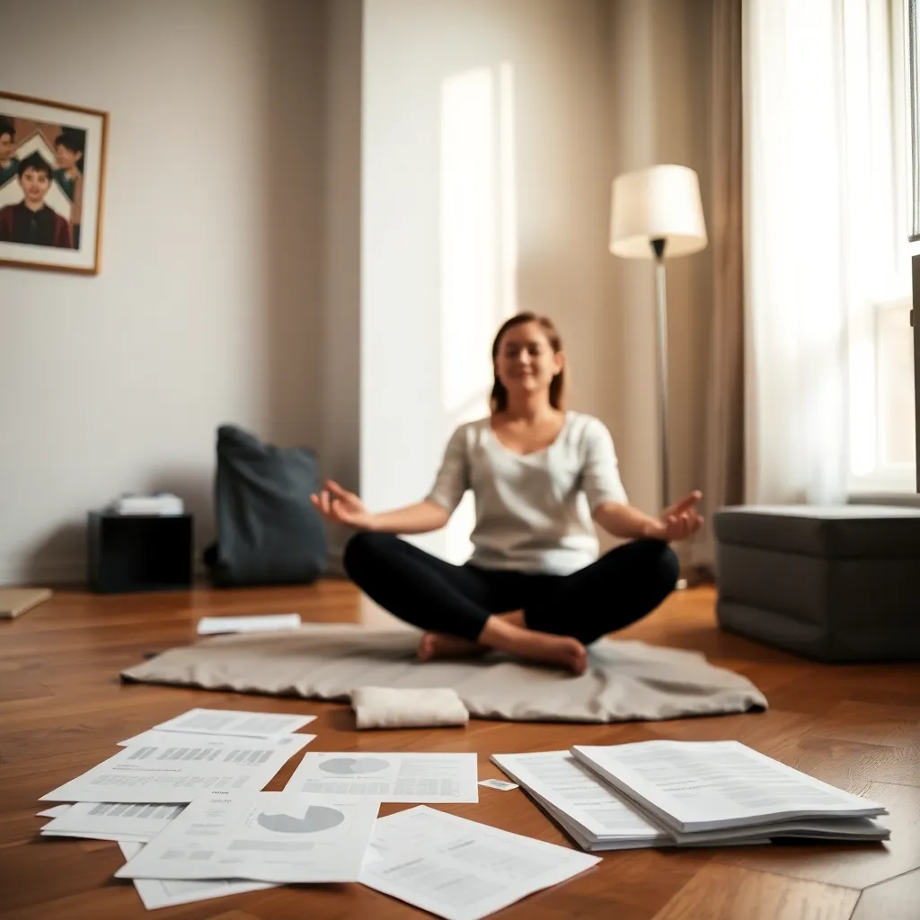 Persoon die rustig aan tafel zit met financiële documenten en een kopje thee, mindful bezig met budgetteren